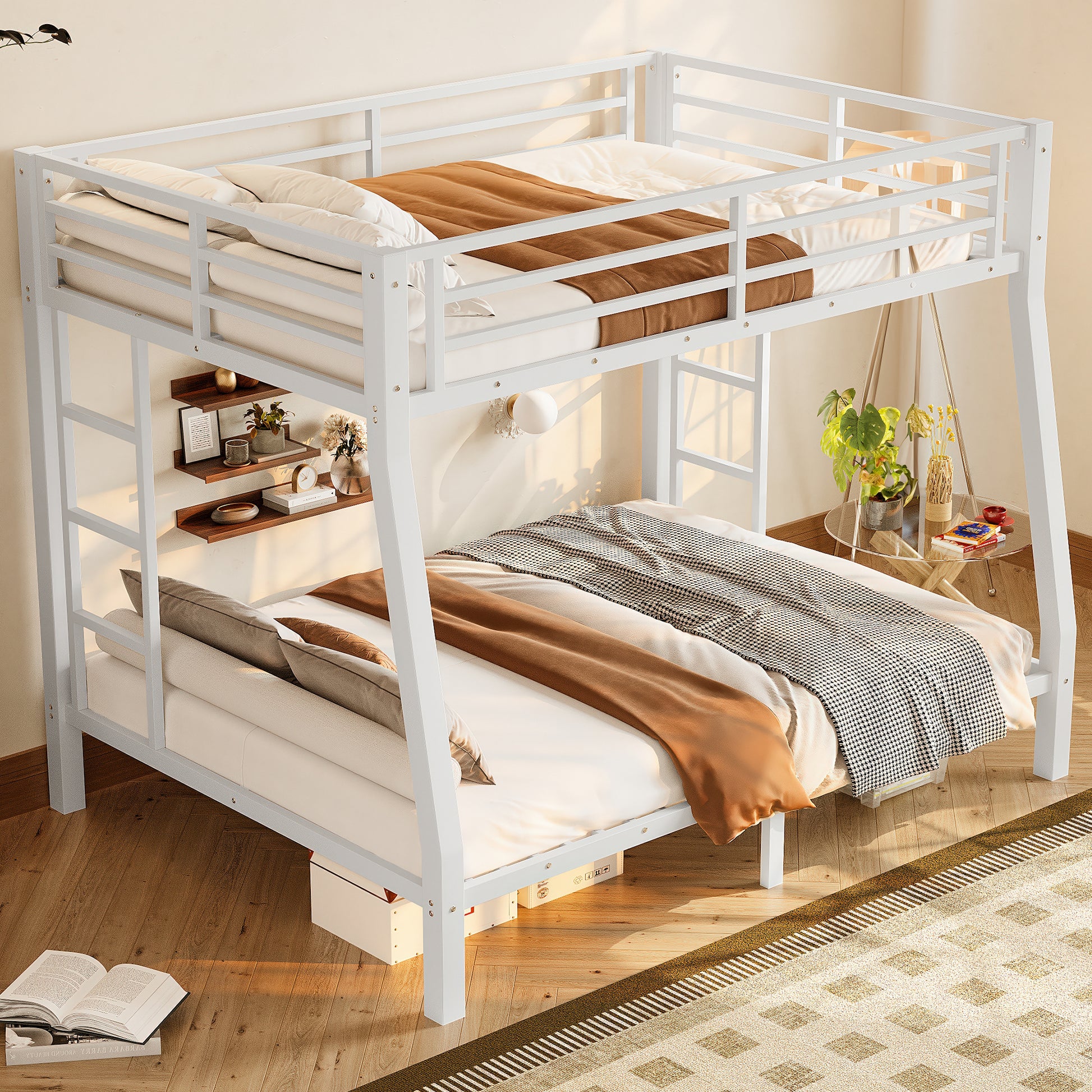 Full XL Bunk Bed - White Metal Frame for Bedroom