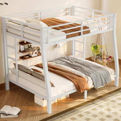 Full XL Bunk Bed - White Metal Frame for Bedroom