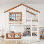 Full Size Bunk Bed/Loft Bed with Bookshelf, House Design, High-Quality Safety Fencing,Beige & Natural