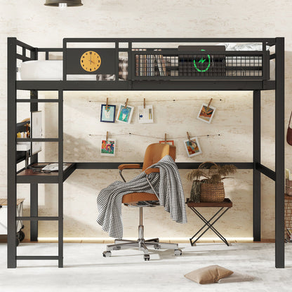 Black Metal Full Bed with Desk and Storage for Modern Bedrooms