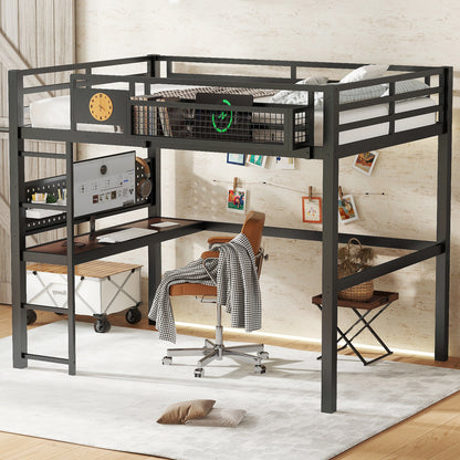 Black Metal Full Bed with Desk and Storage for Modern Bedrooms
