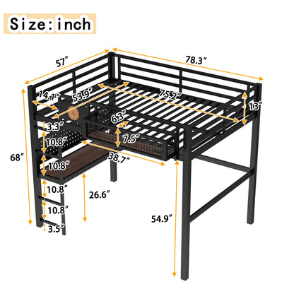 Black Metal Full Bed with Desk and Storage for Modern Bedrooms