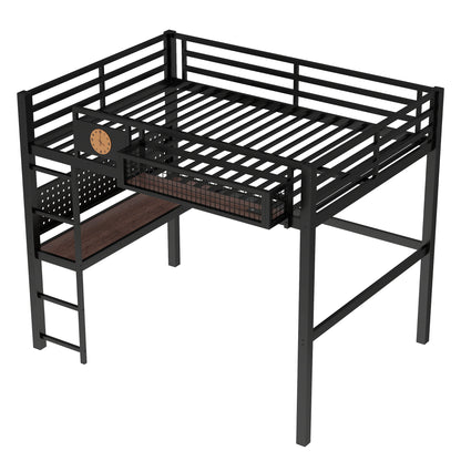 Black Metal Full Bed with Desk and Storage for Modern Bedrooms