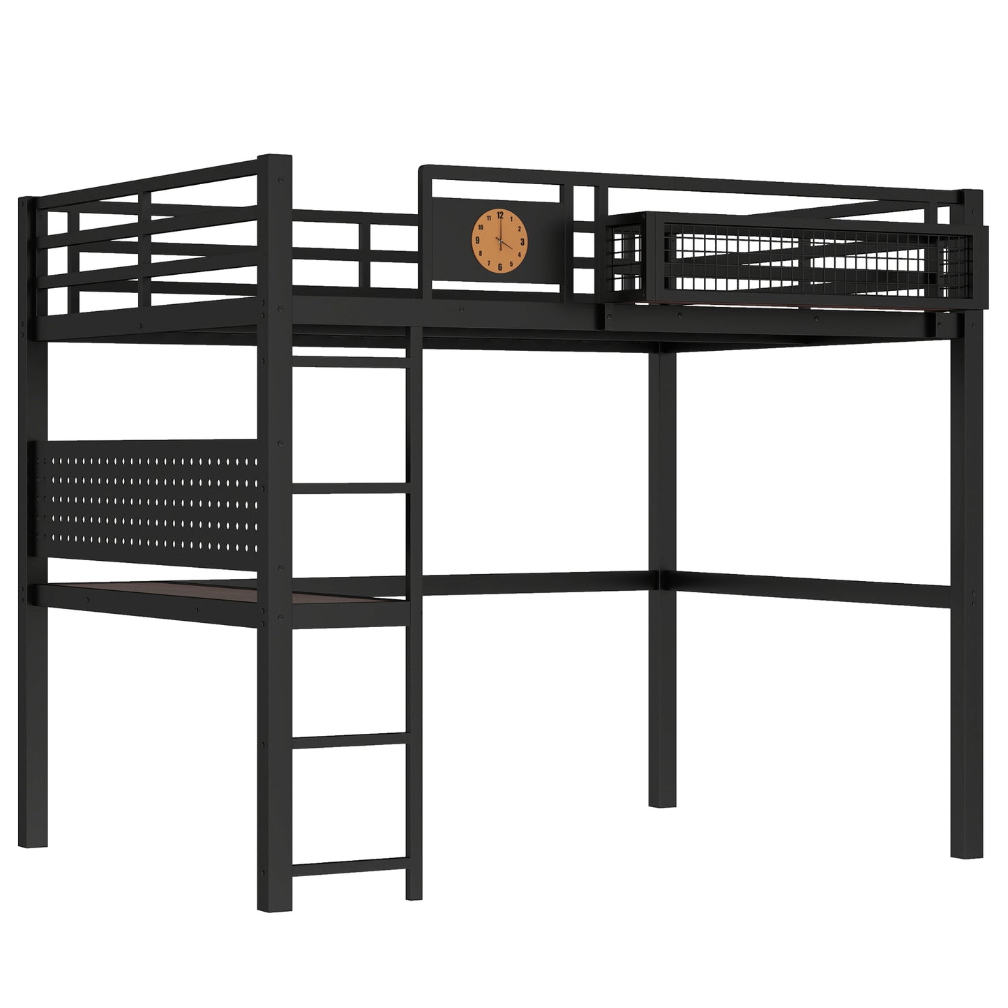 Black Metal Full Bed with Desk and Storage for Modern Bedrooms
