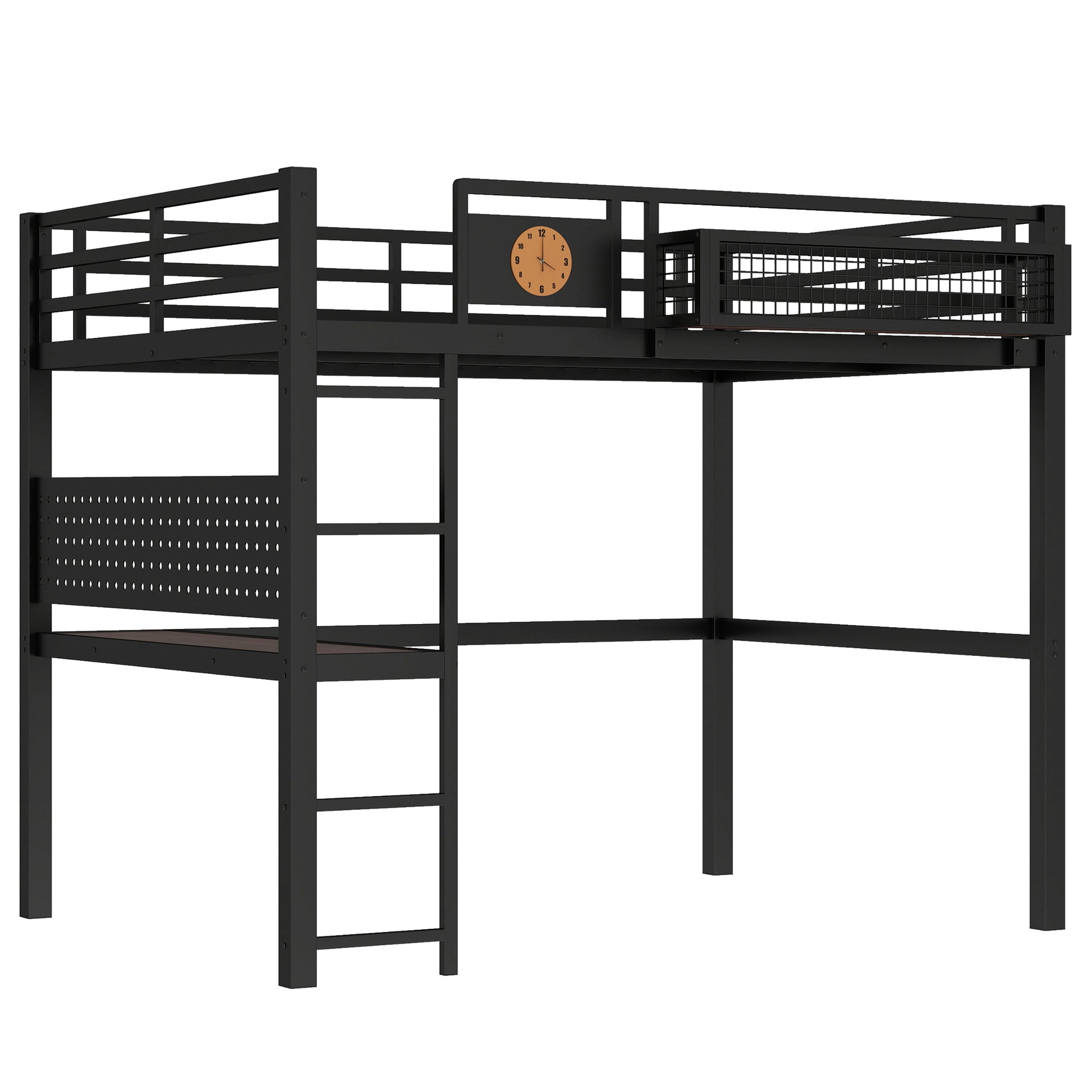 Black Metal Full Bed with Desk and Storage for Modern Bedrooms