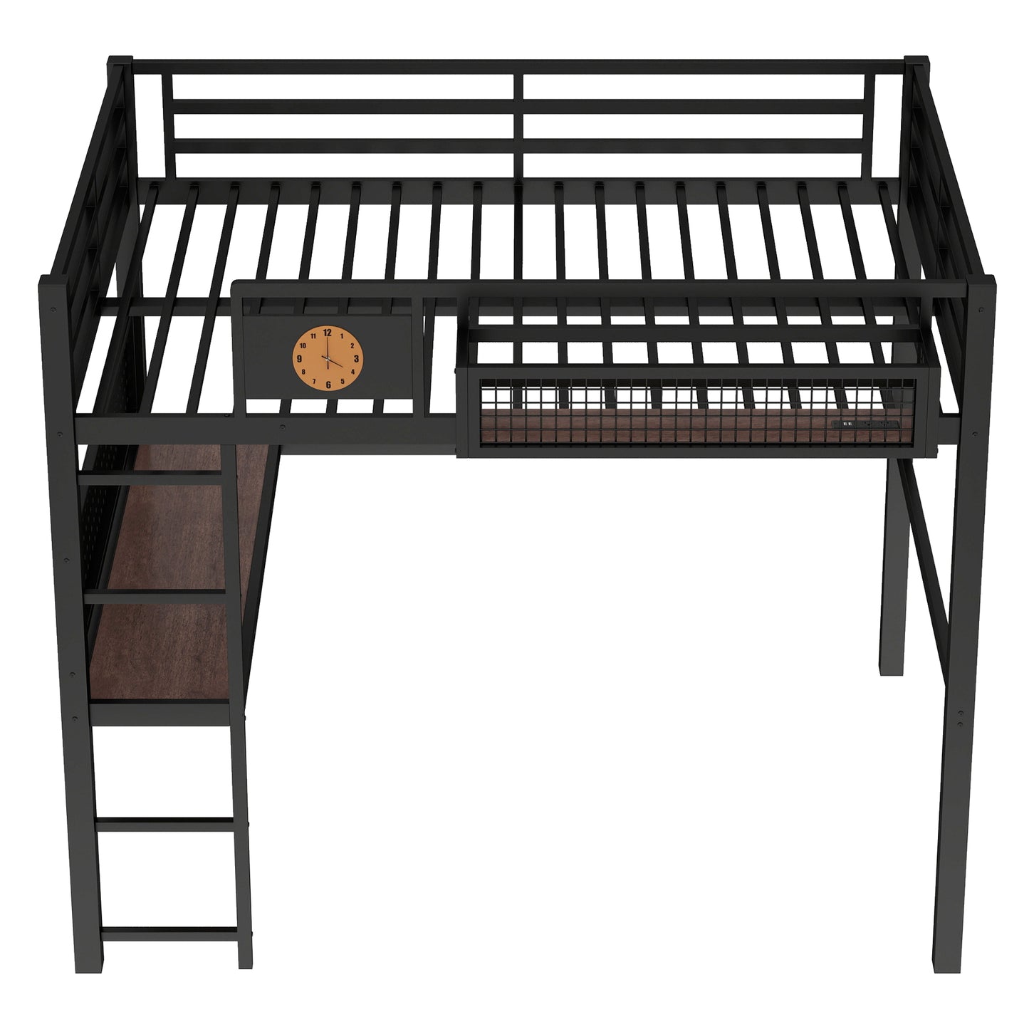 Black Metal Full Bed with Desk and Storage for Modern Bedrooms