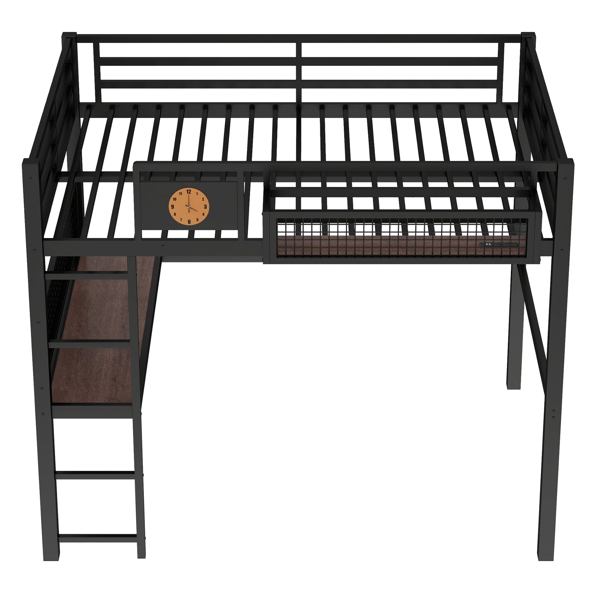 Black Metal Full Bed with Desk and Storage for Modern Bedrooms
