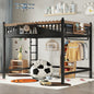 Queen Size Loft Bed with Ladders, Metal Loft Bed with Storage Shelves and bookshelf, No Box Spring Needed and Chic Design, Black