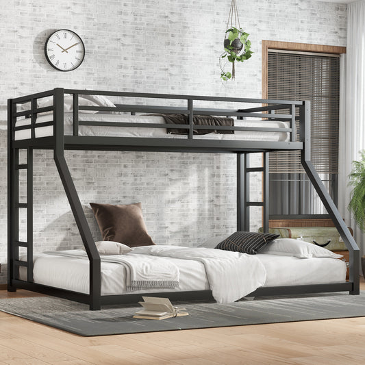 Metal Twin XL over Queen Bunk Bed for Teens and Adults,Space-Saving/Noise Reduced/No Box Spring Needed, Black
