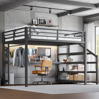 Queen Loft Bed with Desk & Storage - Multifunctional Black