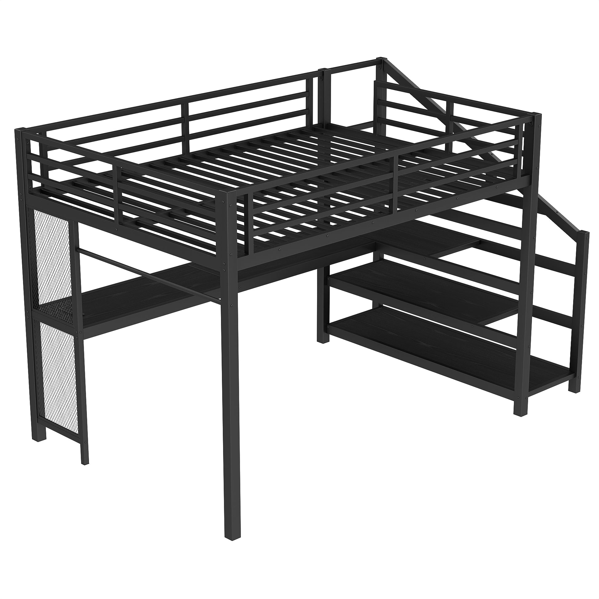 Queen Loft Bed with Desk & Storage - Multifunctional Black
