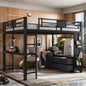 Queen Size Loft Bed with Desk & Shelves, Black Metal Loft Bed Frame with clothesline pole, Storage pegboard, laundry bag,Space-Saving Adult Loft for Dorms, Bedroom,Black
