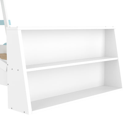 Twin Size Car Bed with Storage - Blue White Kids Bed Frame