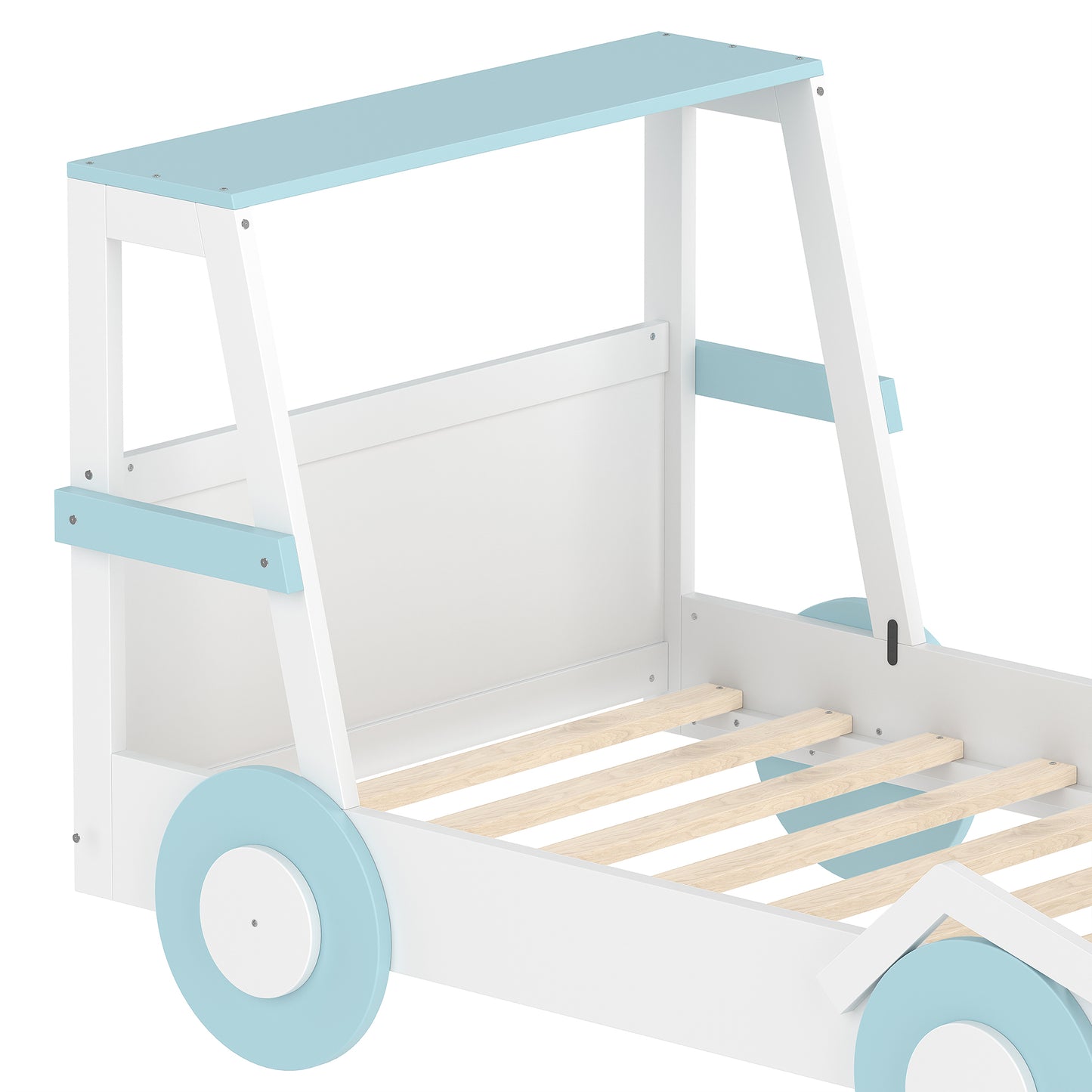 Twin Size Car Bed with Storage - Blue White Kids Bed Frame