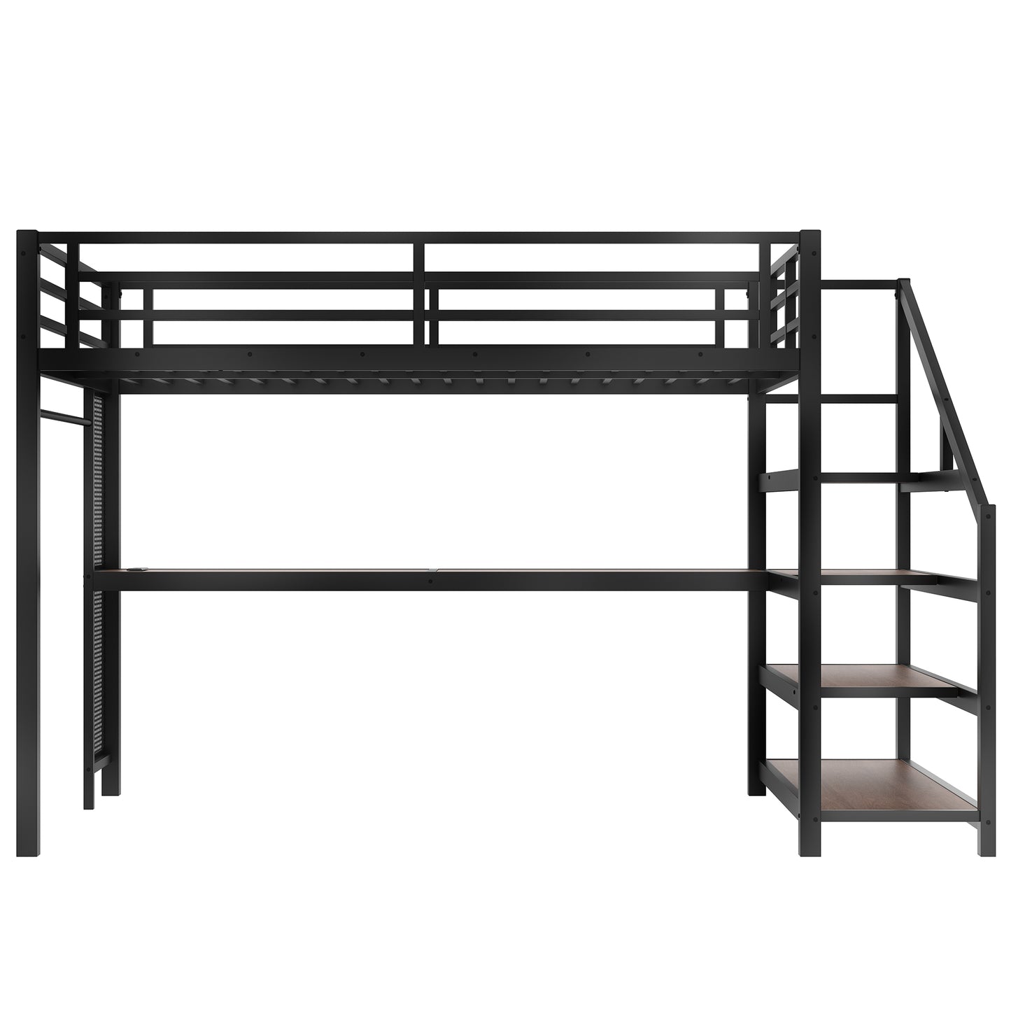 Queen Loft Bed with Desk & Storage - Black Metal Frame for Bedroom