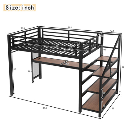 Full Loft Bed with Desk & Storage - Black | Multifunctional Metal Bed