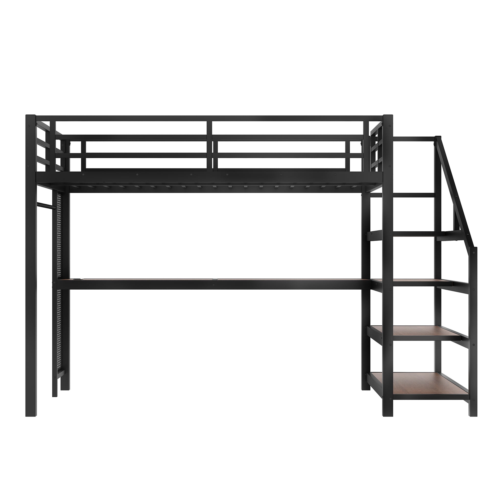 Full Loft Bed with Desk & Storage - Black | Multifunctional Metal Bed