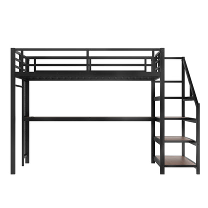Full Loft Bed with Desk & Storage - Black | Multifunctional Metal Bed