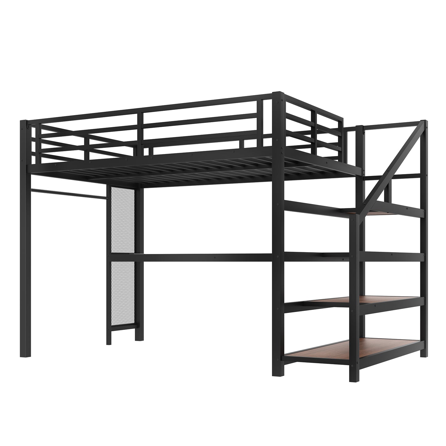 Full Loft Bed with Desk & Storage - Black | Multifunctional Metal Bed