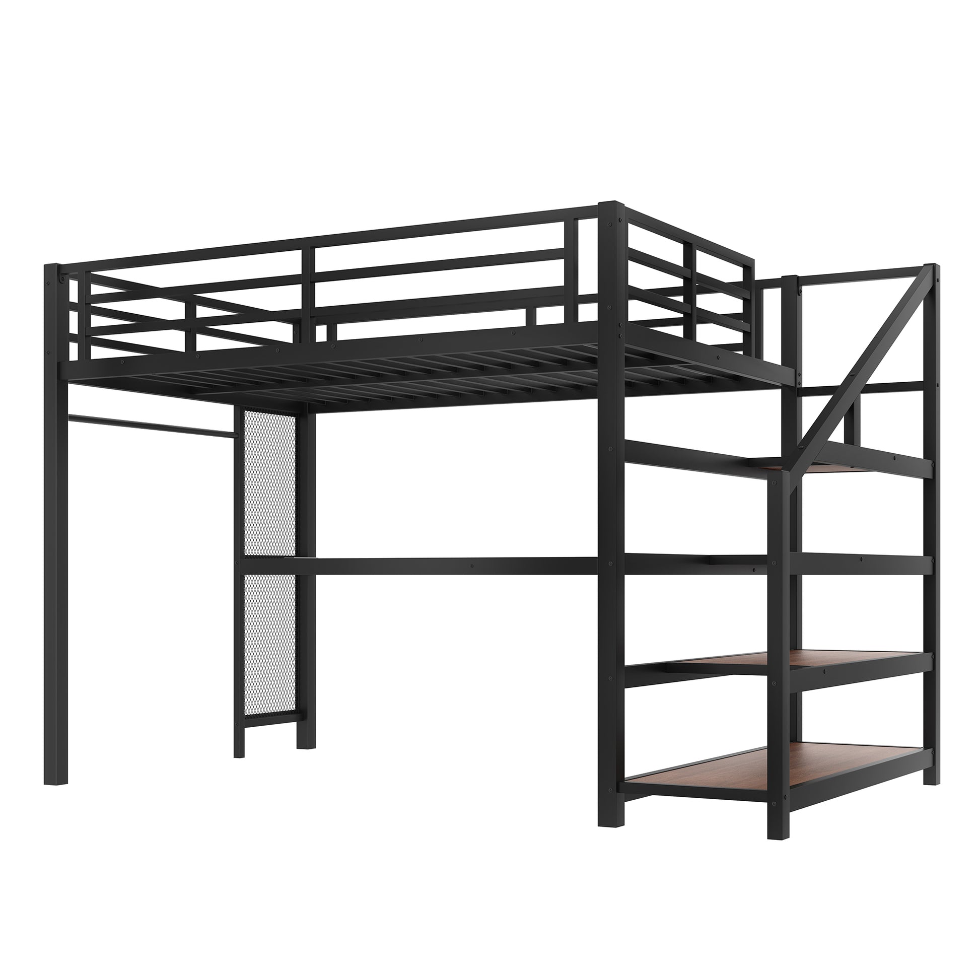 Full Loft Bed with Desk & Storage - Black | Multifunctional Metal Bed
