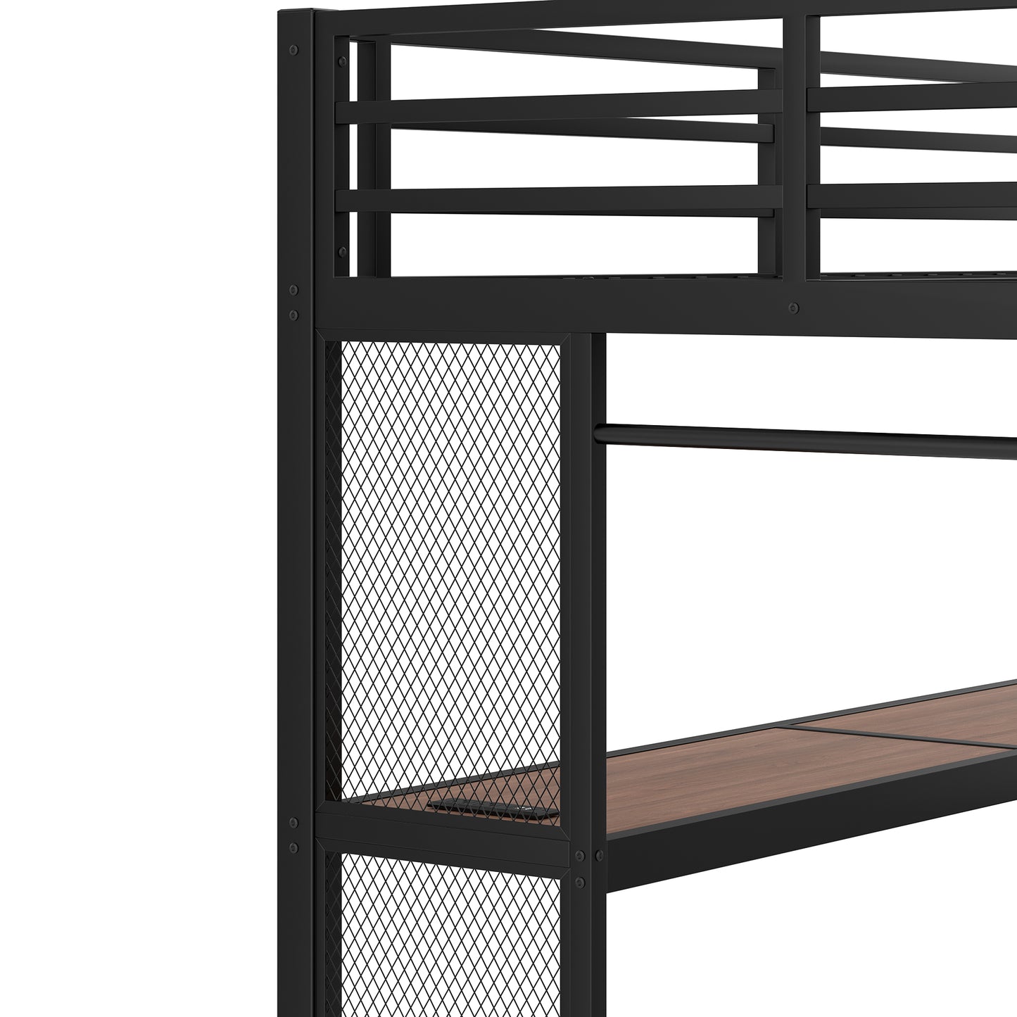 Full Loft Bed with Desk & Storage - Black | Multifunctional Metal Bed