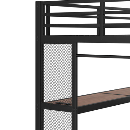 Full Loft Bed with Desk & Storage - Black | Multifunctional Metal Bed