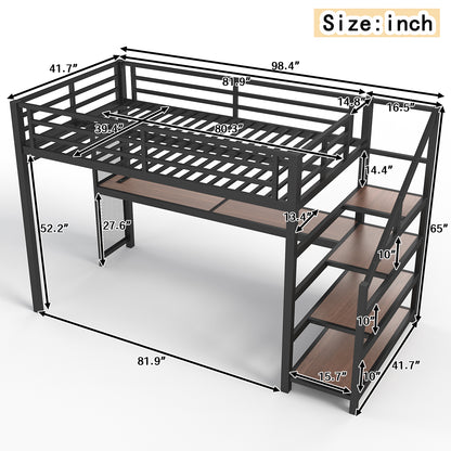 Twin XL Loft Bed with Desk - Black MDF Metal Frame