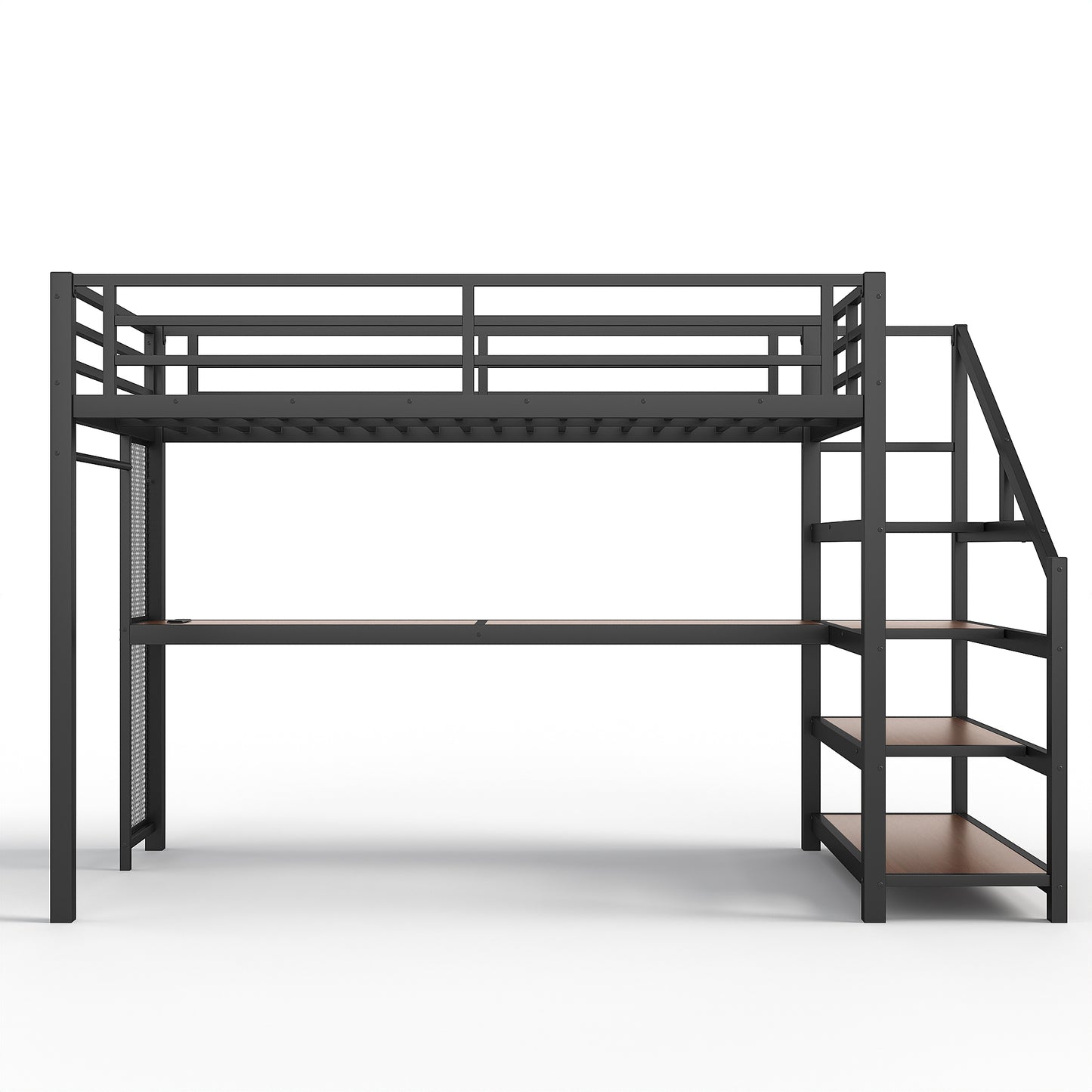 Twin XL Loft Bed with Desk - Black MDF Metal Frame