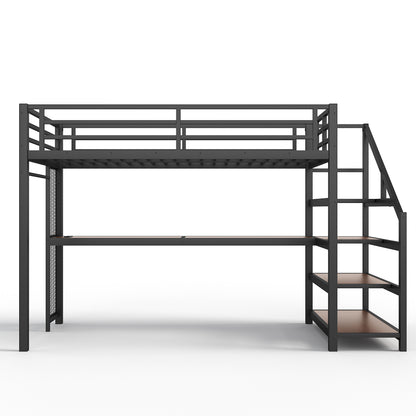 Twin XL Loft Bed with Desk - Black MDF Metal Frame