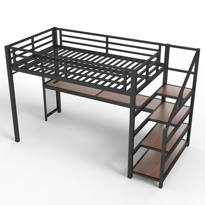 Twin XL Loft Bed with Desk - Black MDF Metal Frame