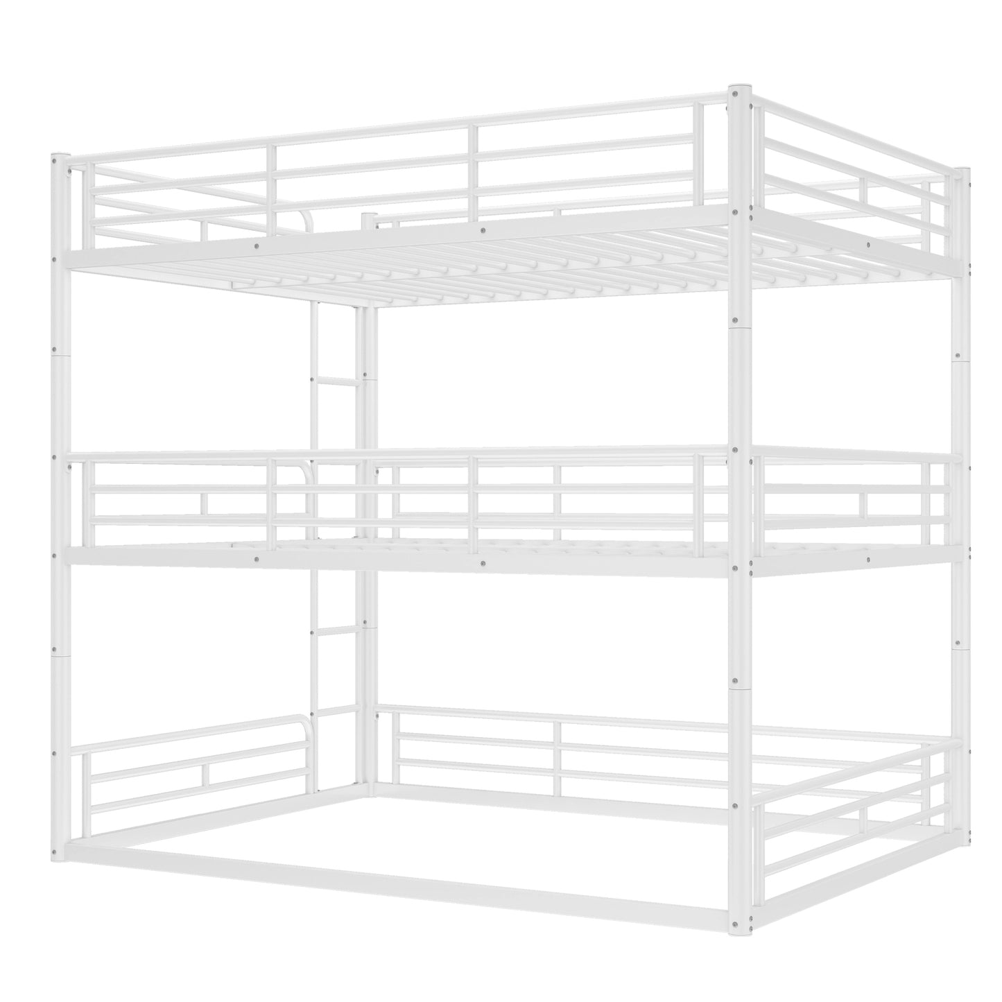 Bedroom Queen Over Queen Over Queen Bunk Bed - Metal Triple Bunk with Guardrails,