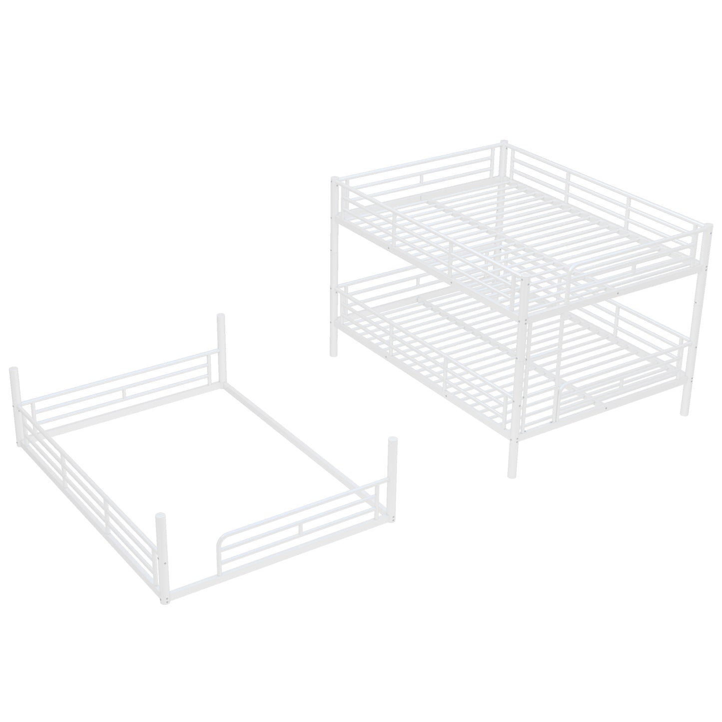Bedroom Queen Over Queen Over Queen Bunk Bed - Metal Triple Bunk with Guardrails,