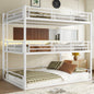 Queen over Queen over Queen Bunk Bed, Metal Triple Bunk Bed with Safety Guardrails, Heavy-duty Bunk Bed with Noise-reduced Design, White
