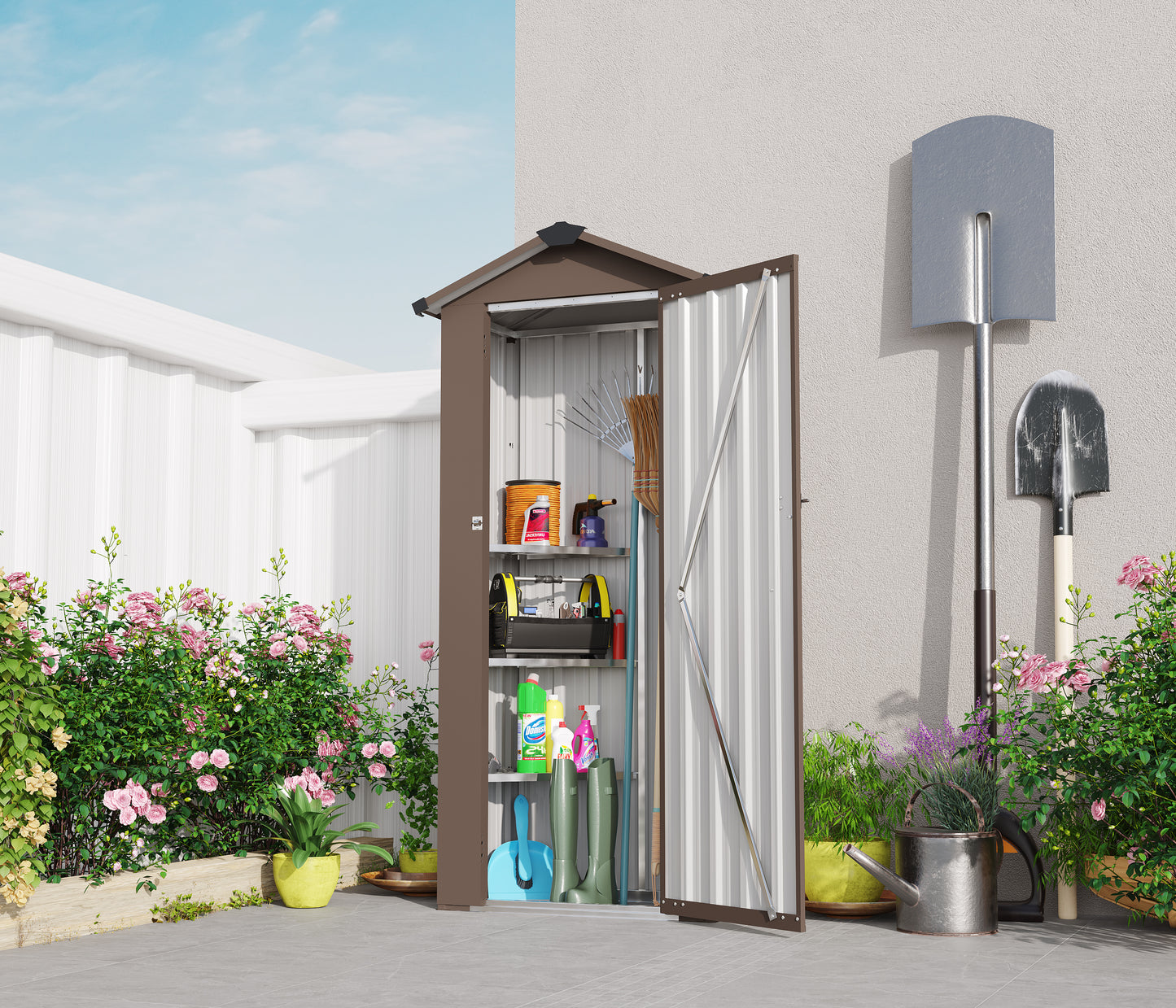 Campcraft High quality galvanized iron sheet,waterproof design, reasonable internal space planning,equipped with a solid lock system,easy to assemble and move,Small Metal Compact Garden Shed