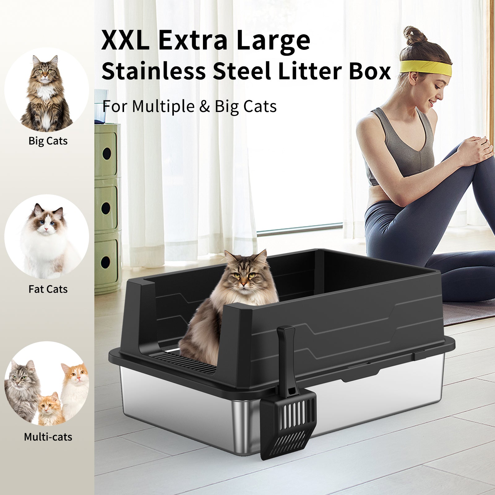 Stainless Steel Cat Litter Box - Big Size, Durable & Odor-Free