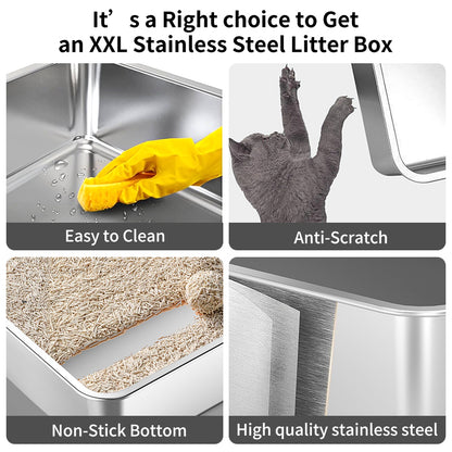 Stainless Steel Cat Litter Box - Big Size, Durable & Odor-Free