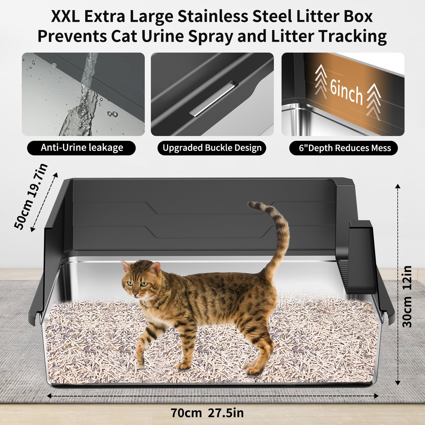 Stainless Steel Cat Litter Box - Big Size, Durable & Odor-Free