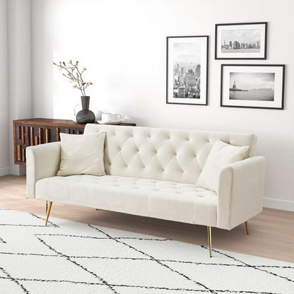 2 Seat Beige Velvet Sofa Bed - 71 Inch Convertible Sofa for Living Room