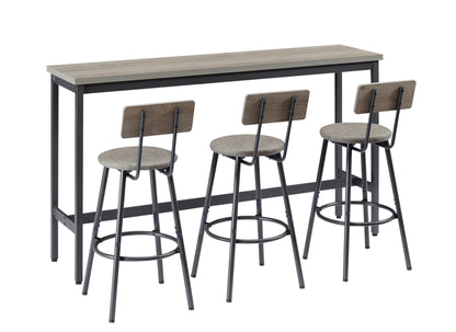 Industrial Gray Bar Table Set with 3 PU Stools for Kitchen Dining