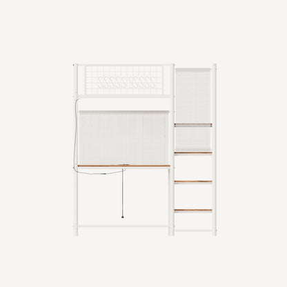 Twin Loft Bed with Desk - White Metal Frame for Bedroom