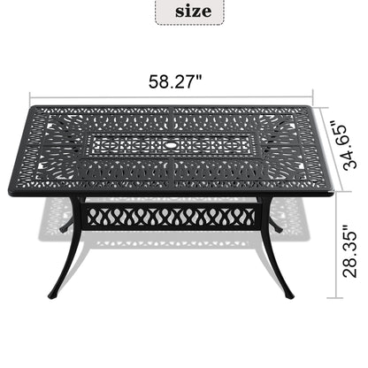 Black Cast Aluminum Patio Dining Table - 58.27" x 34.65"