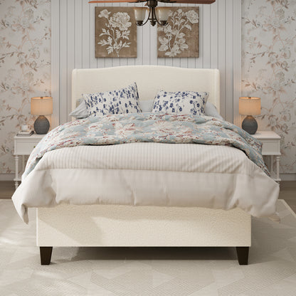 Queen Size White Bed Frame with Upholstered Headboard