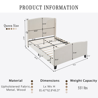 Queen Size White Bed Frame with Upholstered Headboard