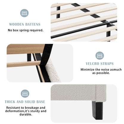 Queen Size White Bed Frame with Upholstered Headboard