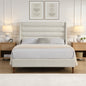 Queen Size Bed Frame High Headboard Upholstered Platform Bed with Wave - Shaped Headboard, Premium Chenille Fabric, Modern Minimalist Platform Bed No Box Spring Needed, Easy Assembly, Ivory