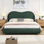 Queen Size Upholstered Platform Bed Frame with Rounded Corners Curved Headboard, Wooden Slats, Oak Solid Wood Legs, Chenille Fabric, No Box Spring Needed, Easy Assembly, Olive Green