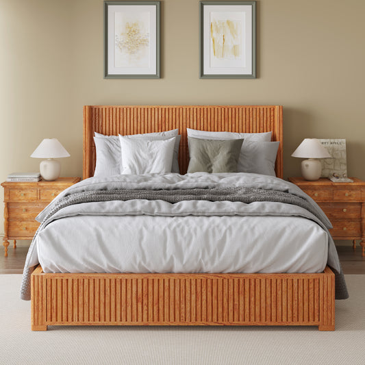 Solid Wood Platform Bed Frame with Headboard, No Box Spring Needed, Floor-standing bed, Easy Assembly, Queen Size, Natural