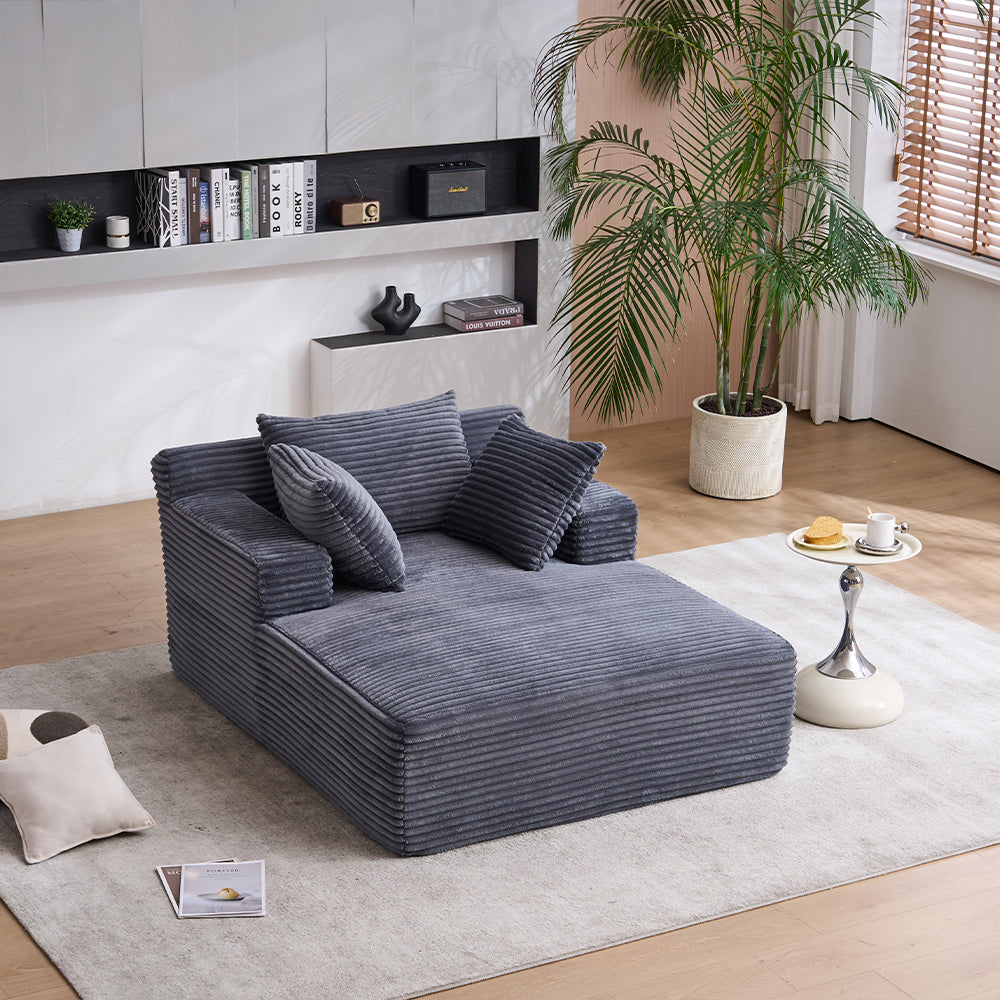 Oversized Chaise Longue Chair Indoor, Modern Upholstered Corduroy Deep Seat Sofa Bed with Throw Pillows and Armrests, Sleeper Sofa Couch for Living Room, Bedroom Apartment