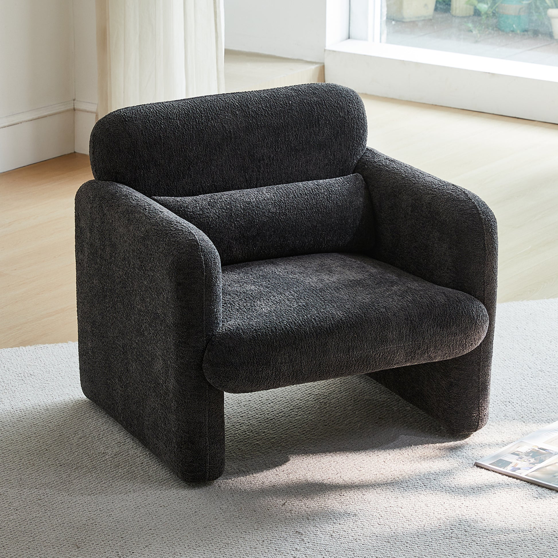 Best-Selling 34" Boucle Cloud Accent Chair, Curved Back Single Armchair, Plush Upholstered, Tool-Free Assembly, Space-Saving for Small Apartments, Office & Bedroom