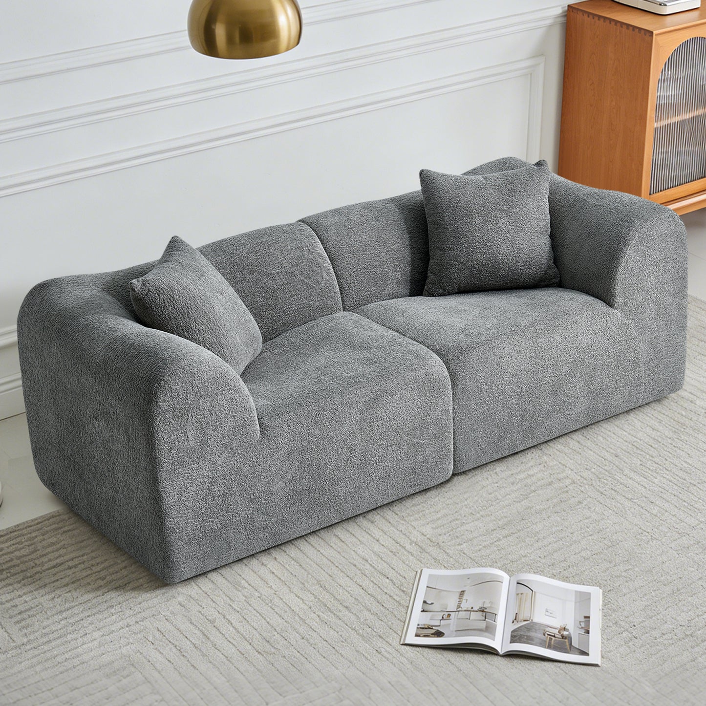 Modern 2-Seater Loveseat Sofa, Soft Velvet Fabric Compressed Couch with 2 Pillows, Space-Saving Design for Small Living Room, Bedroom, Office & Apartment